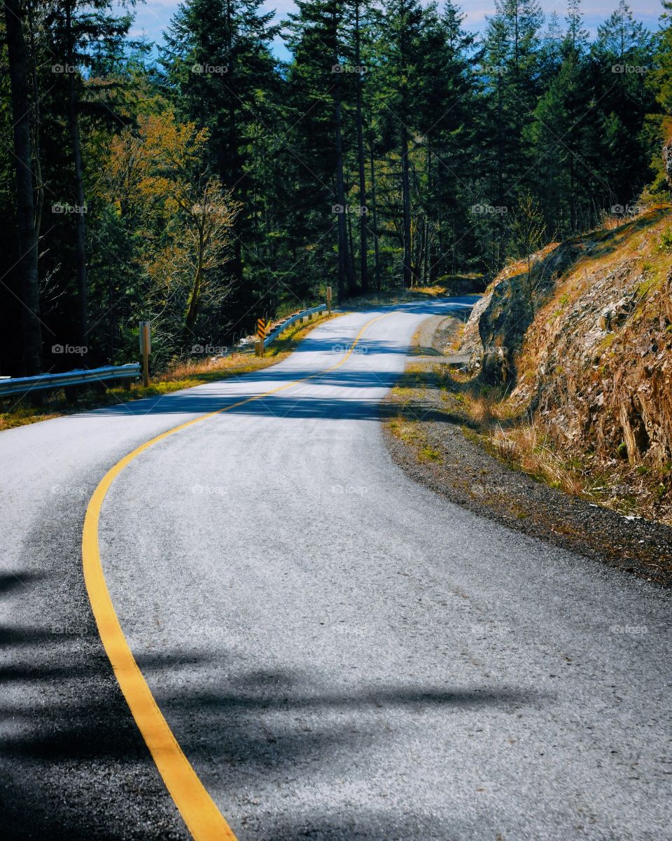 Empty stretch of road on Bowen Island, British Columbia, Canada