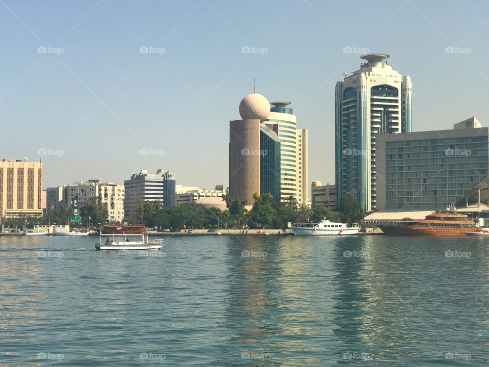 View of modern skyscrapers across the Dubai creek