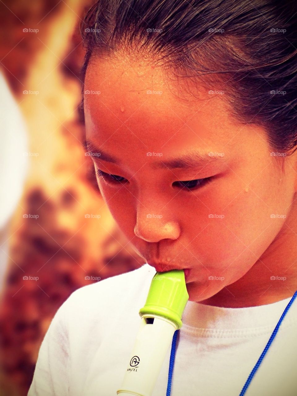 Student plays the recorder