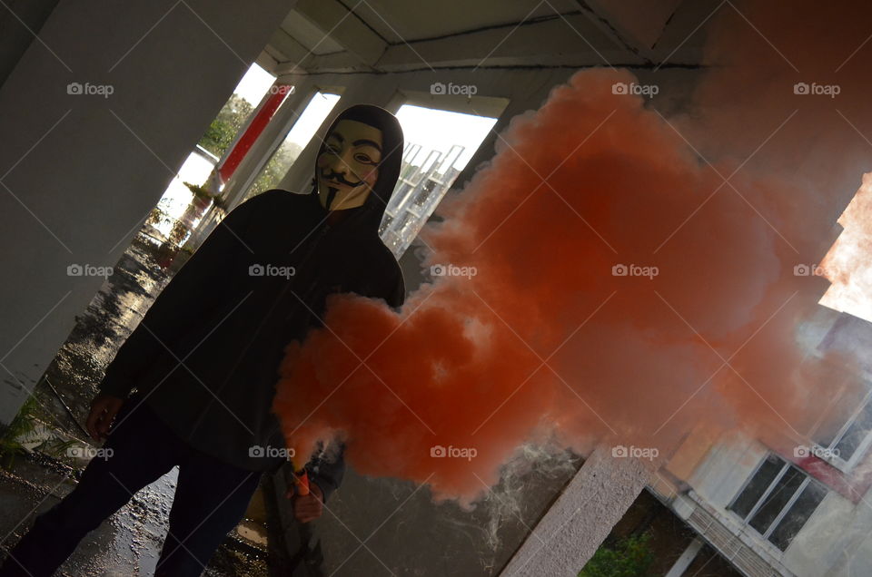 red smoke with fake face?