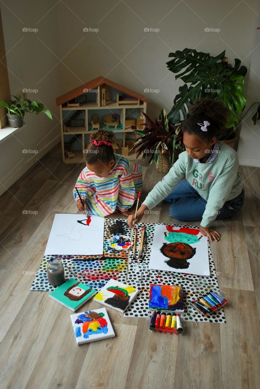 Little girl of mixed race painting