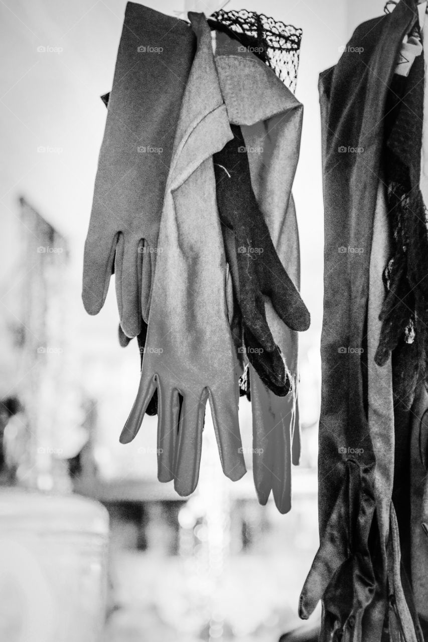 Black and white view of  hand gloves