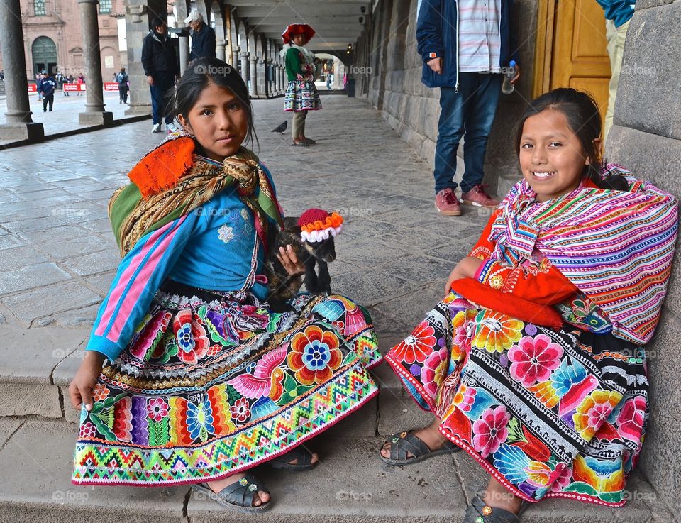 Peruvian Girls with Lamb