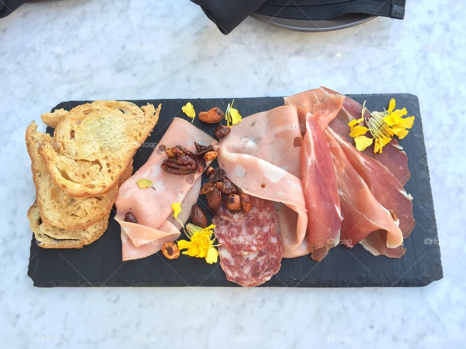 Charcuterie plate outdoors