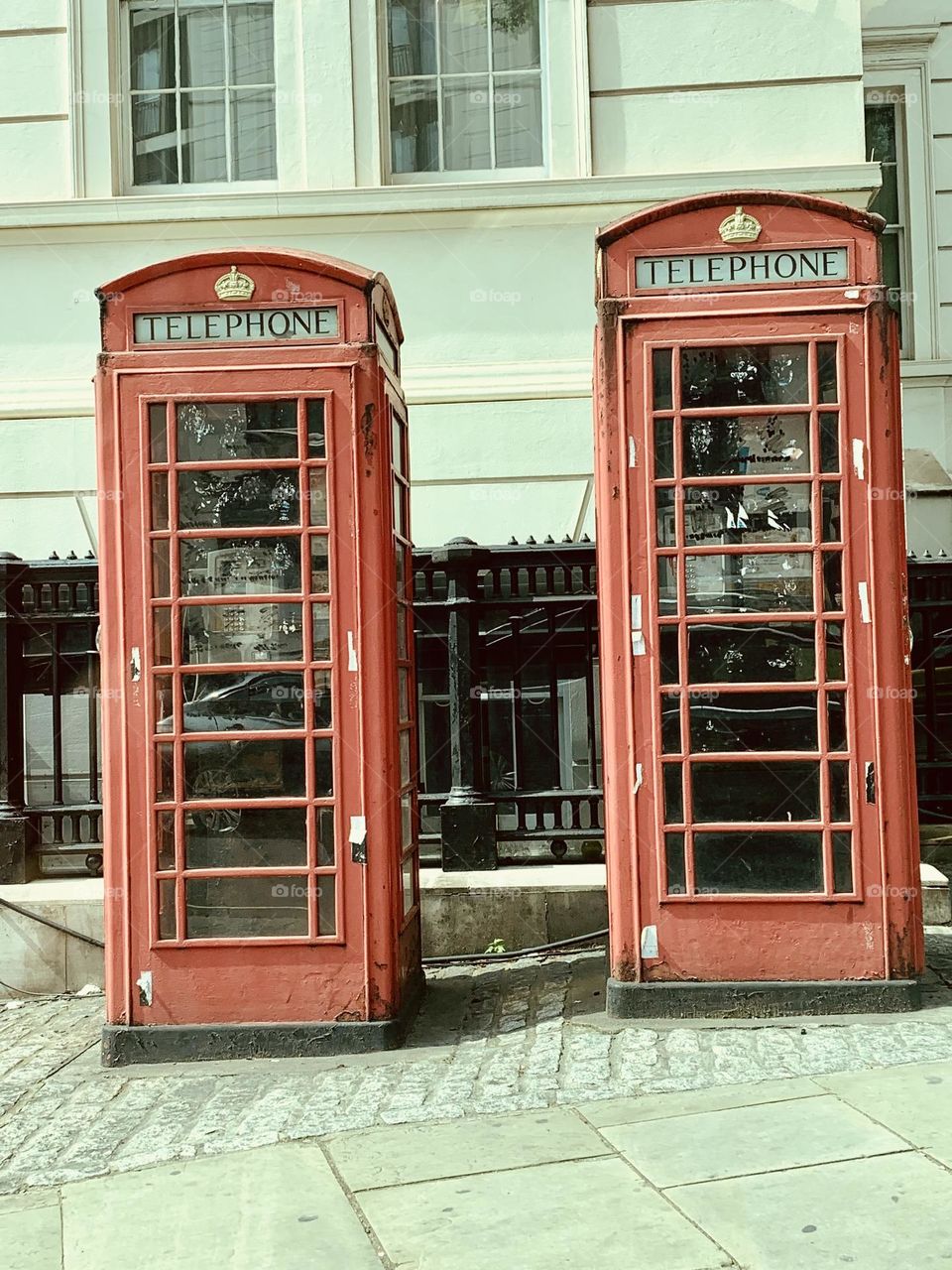 London typical red telephone boxes, symbol of London, red boxes 