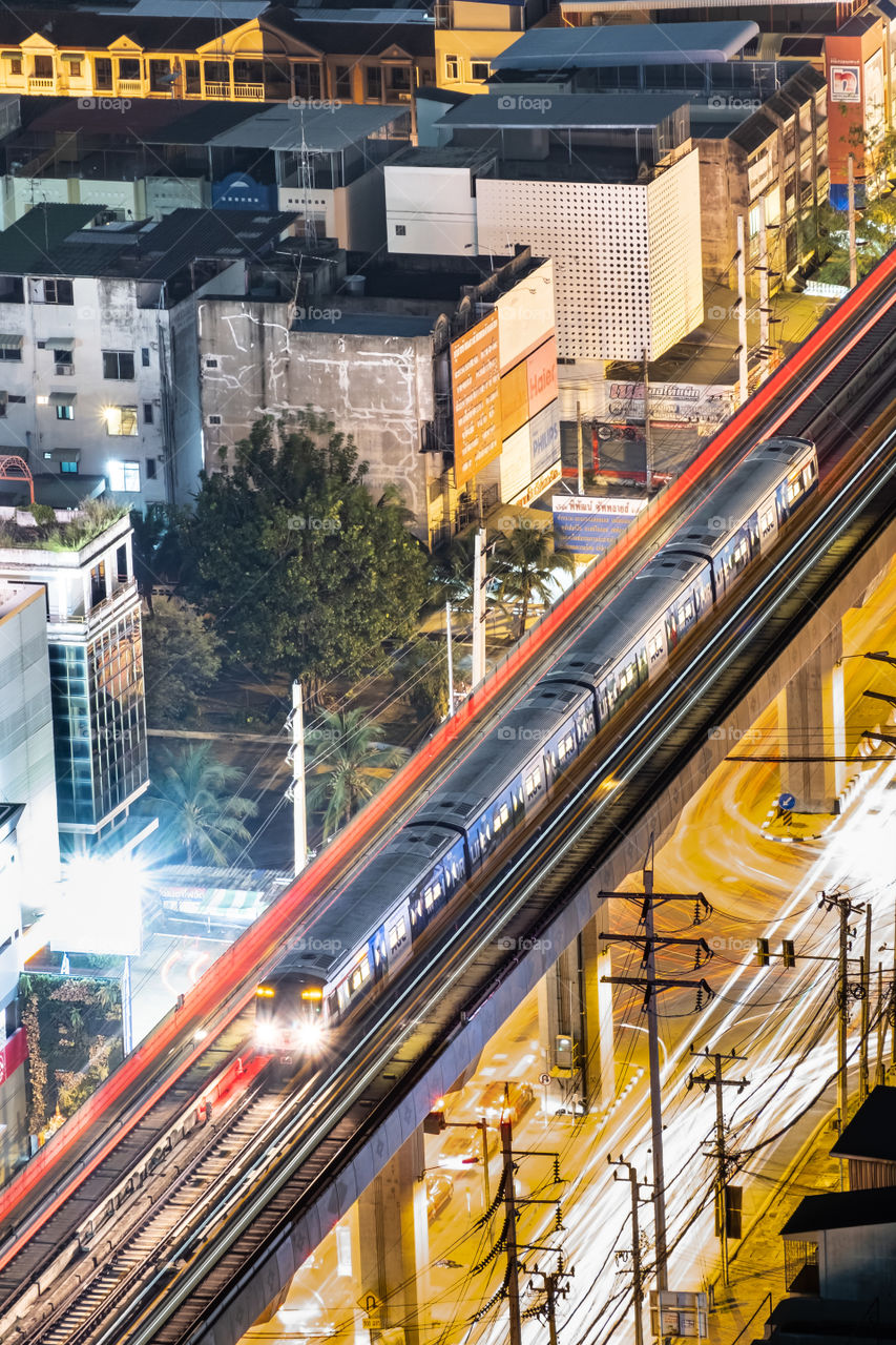 Beautiful scene of BTS train in Bangkok Thailand