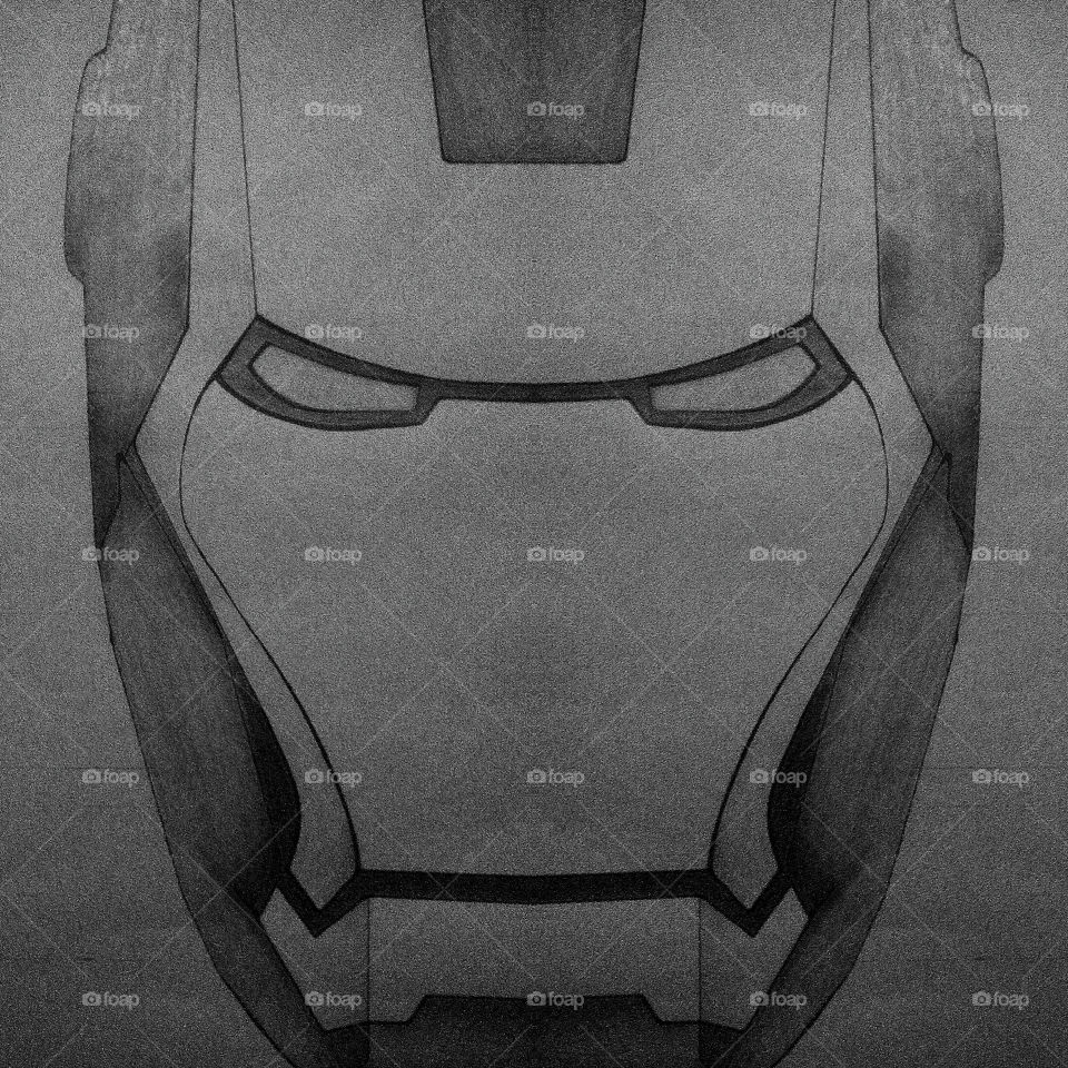 Iron man hand drawn face b/w