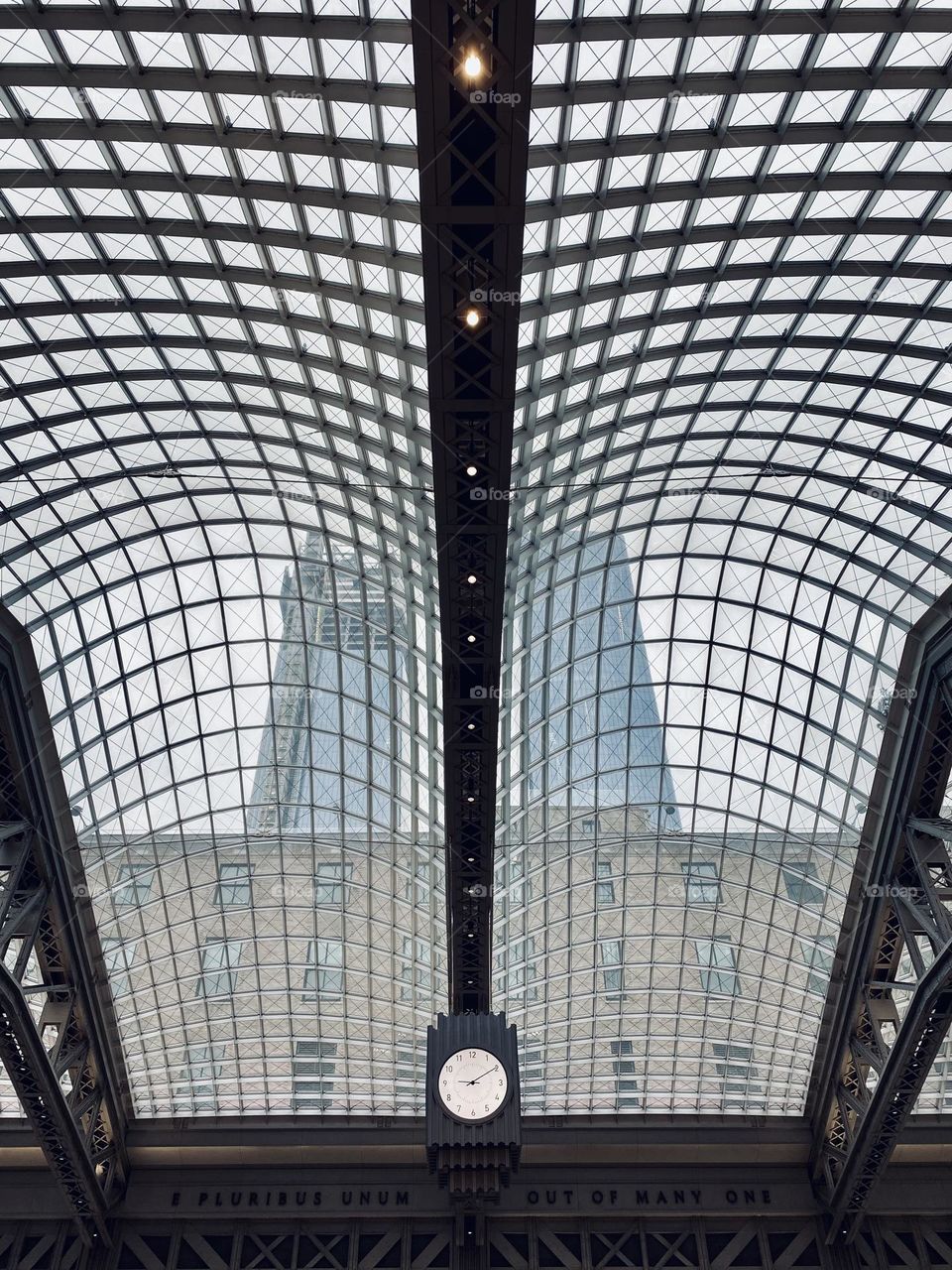 The ceiling of a train station