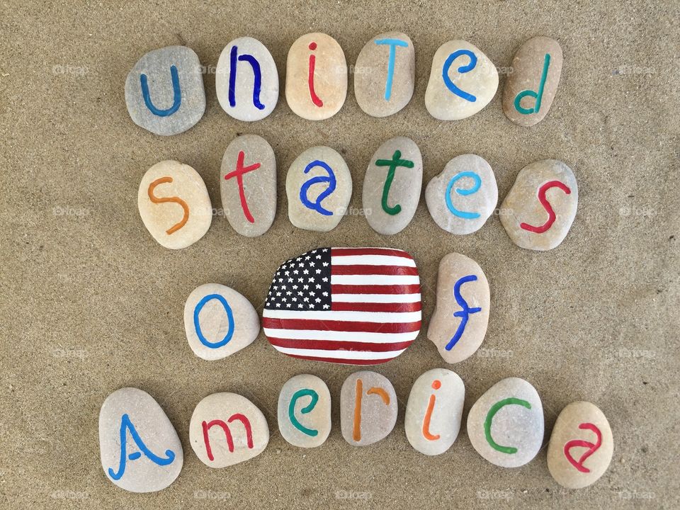 United States of America. Carved and painted stones composition for a unique souvenir of the United States of America