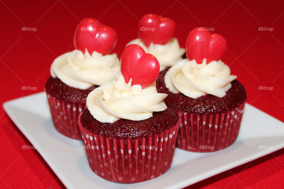 Red velvet cupcakes with buttercream