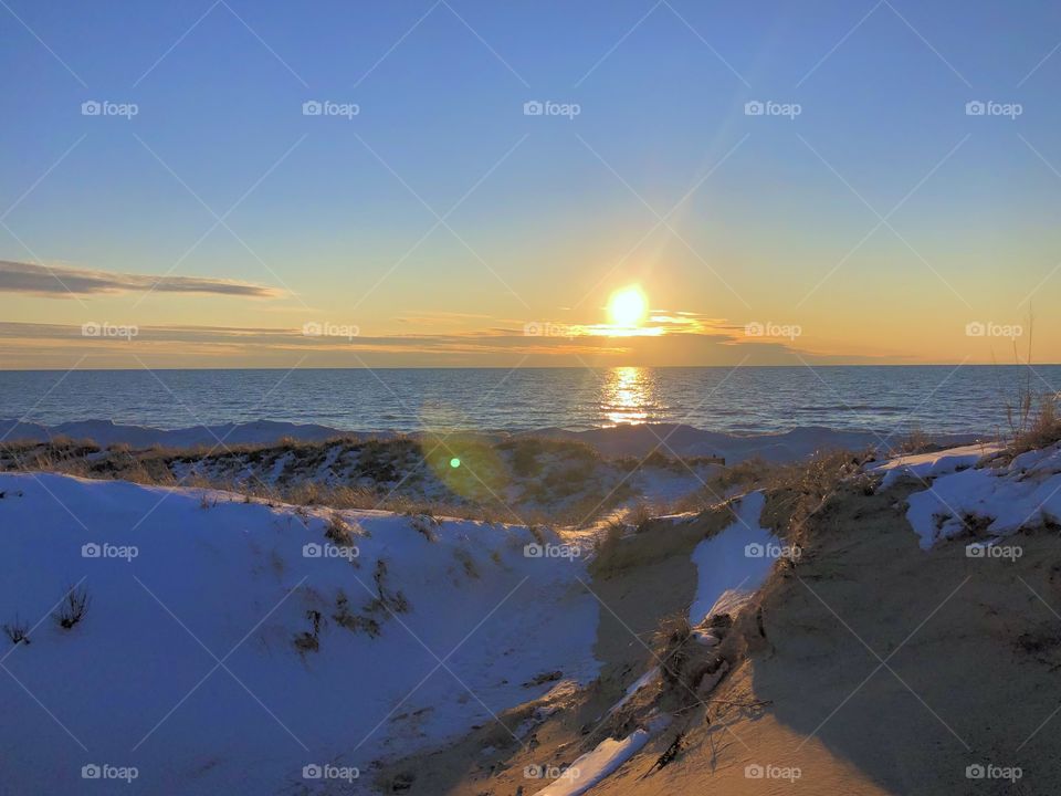Snow on the dunes at Lake Michigan