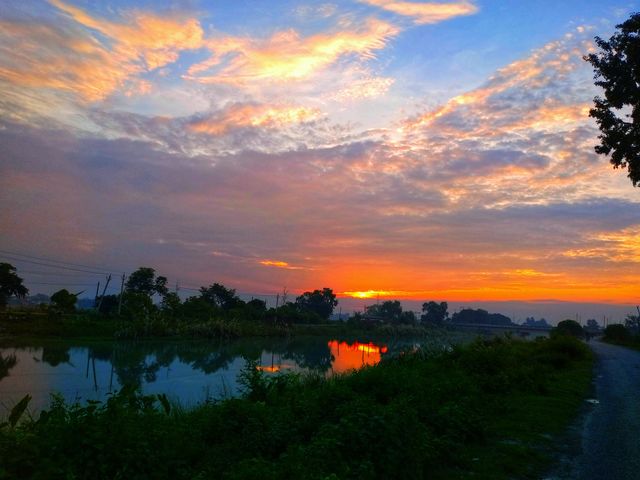 Sunset in village