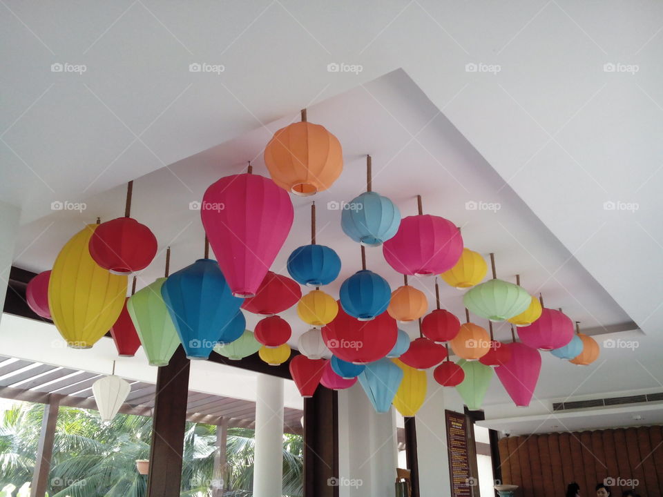 Colorful lantern. hotel lobby in Hoi An