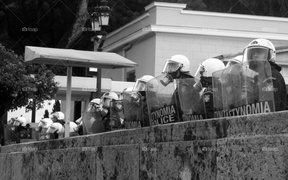 Policemen at a demonstration 