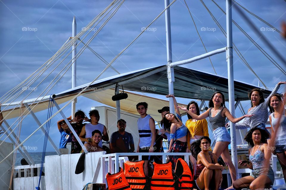 enjoying in boat on a sunny day