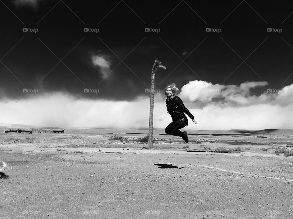 Woman jumping in air
