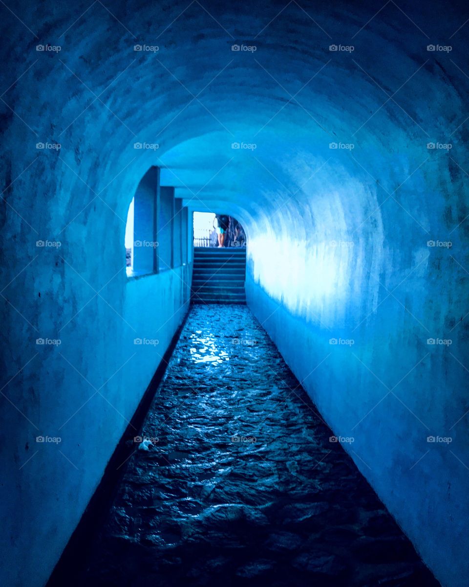 blue tunnel on the beach in San Sebastián de La Gomera, Canarias