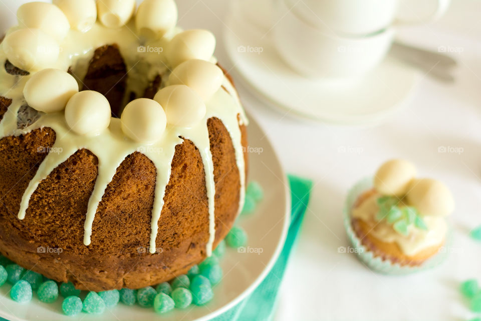 Easter iced cake decorated chocolate eggs