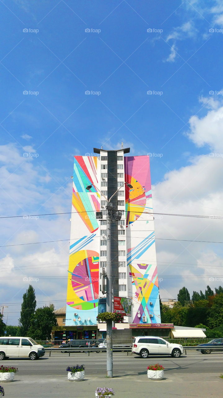 Street painting on an apartment building in the city of Kiev