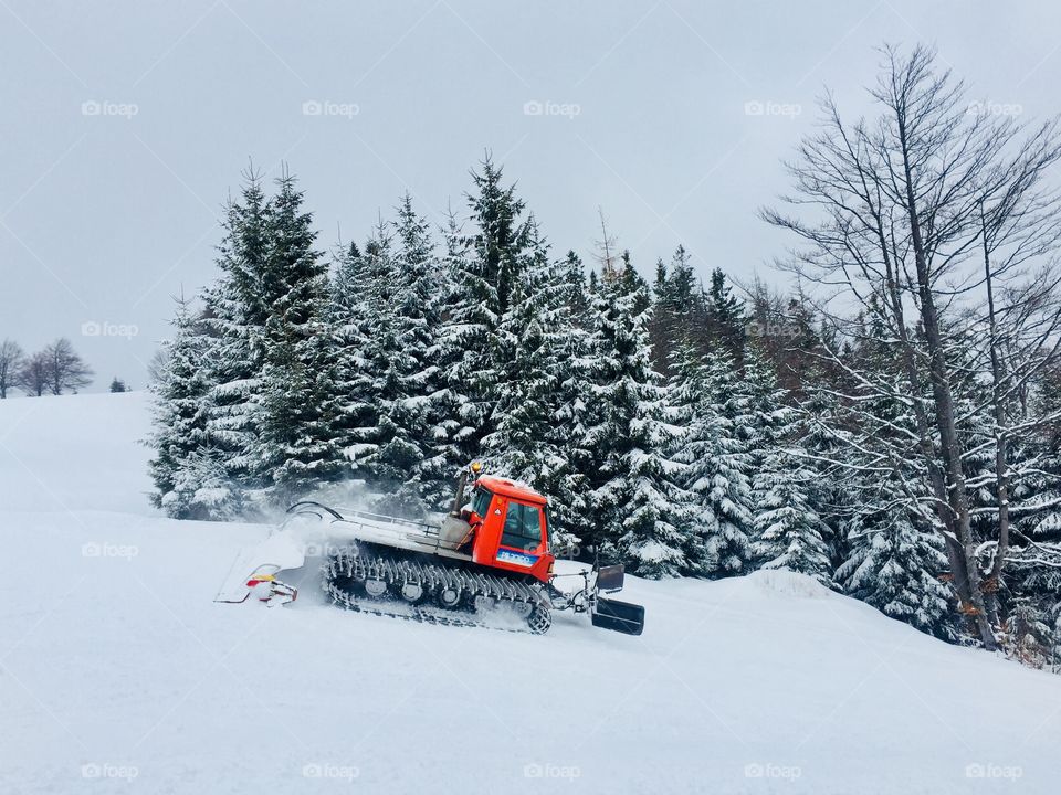 Ratrack on the slope surrounded by forest 
