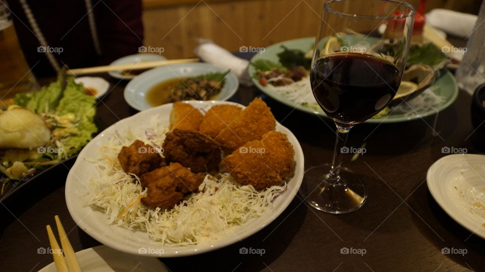 Kara-age and Croquettes with wine