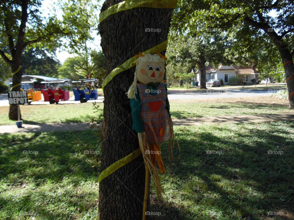 hostage. This is a picture of a doll strapped to the tree at the Oct festival.