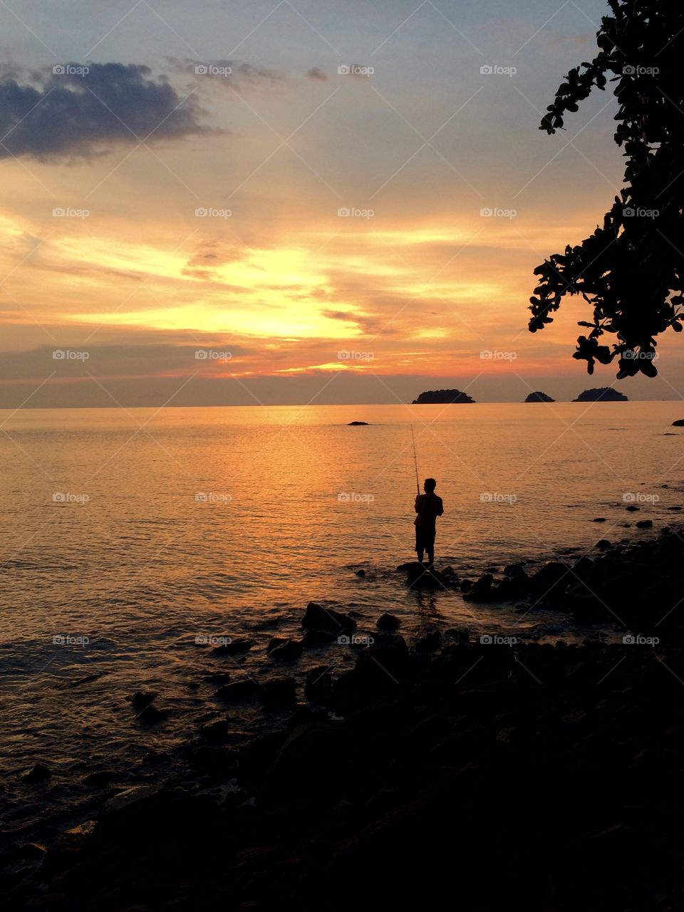 Fisherman sunset Koh Chang Thailand