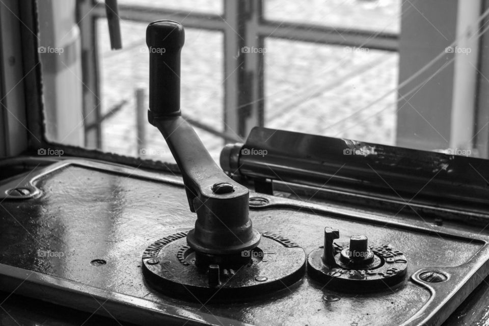 Black-white view of the retro tram handlebar