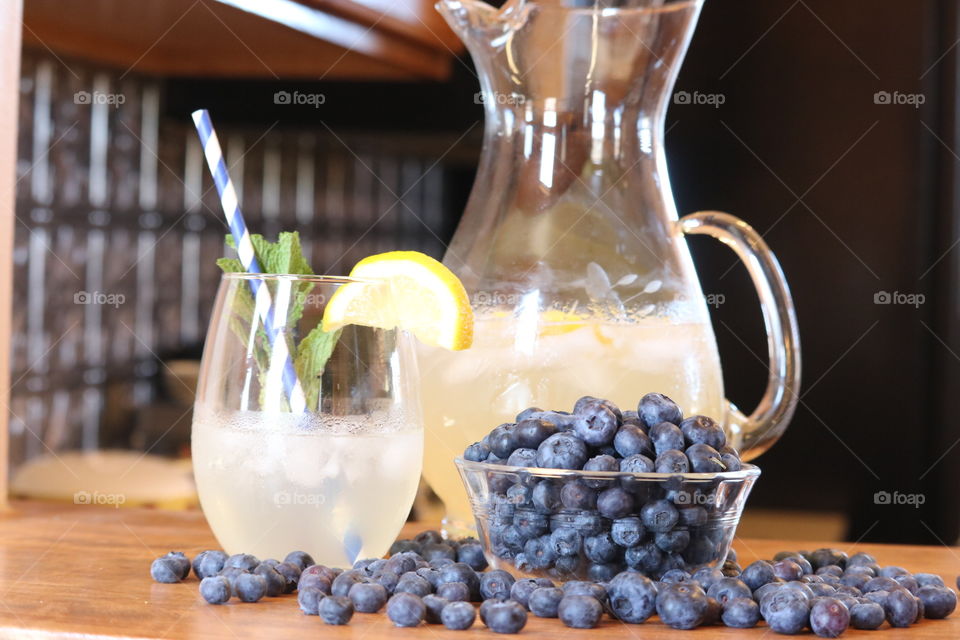 Homemade lemonade fresh mint and blueberries 