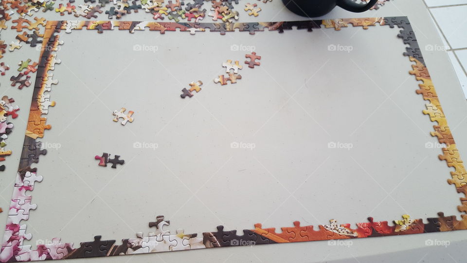 Puzzle arrangement on white background