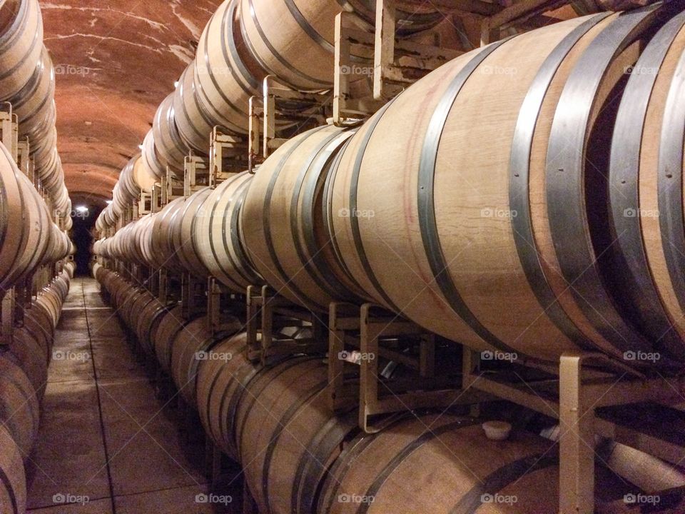 Wooden barrels in basement