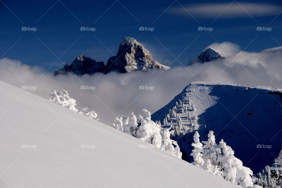 Scenics view of teton range in winter