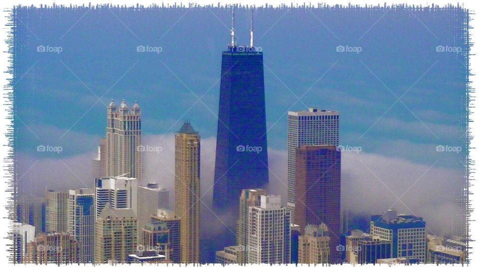 Chicago cityscape. Cloud rolling in on Chicago from Lake Michigan 