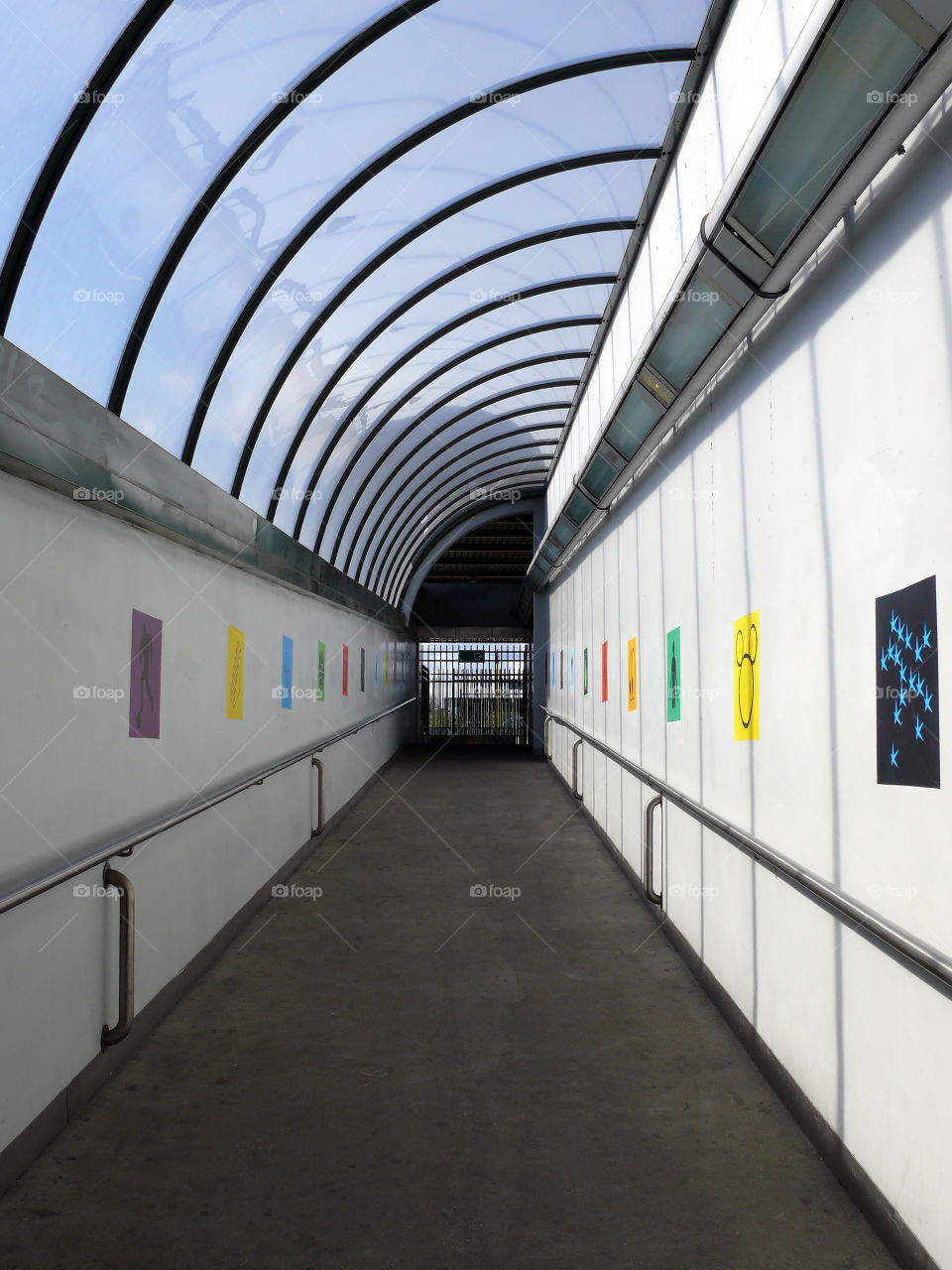 Tunnel vision of metro station exit in Brussels, Belgium.