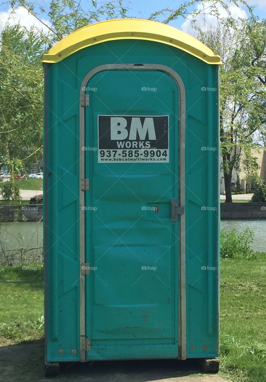 The sign says it all on this ports-potty 