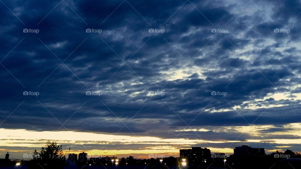 Sunset through the clouds 
