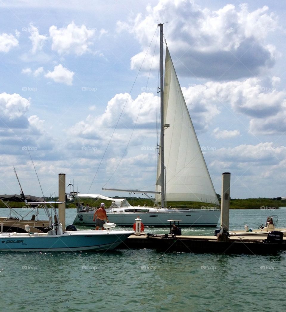 Sailboating on a sunny day. 