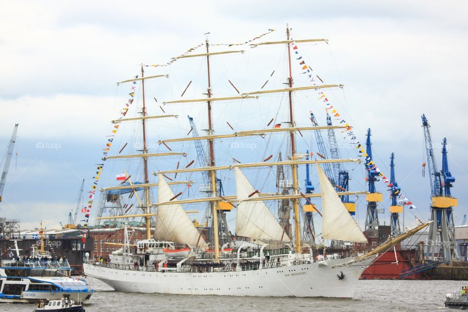 Sailing ship in Hamburg harbor