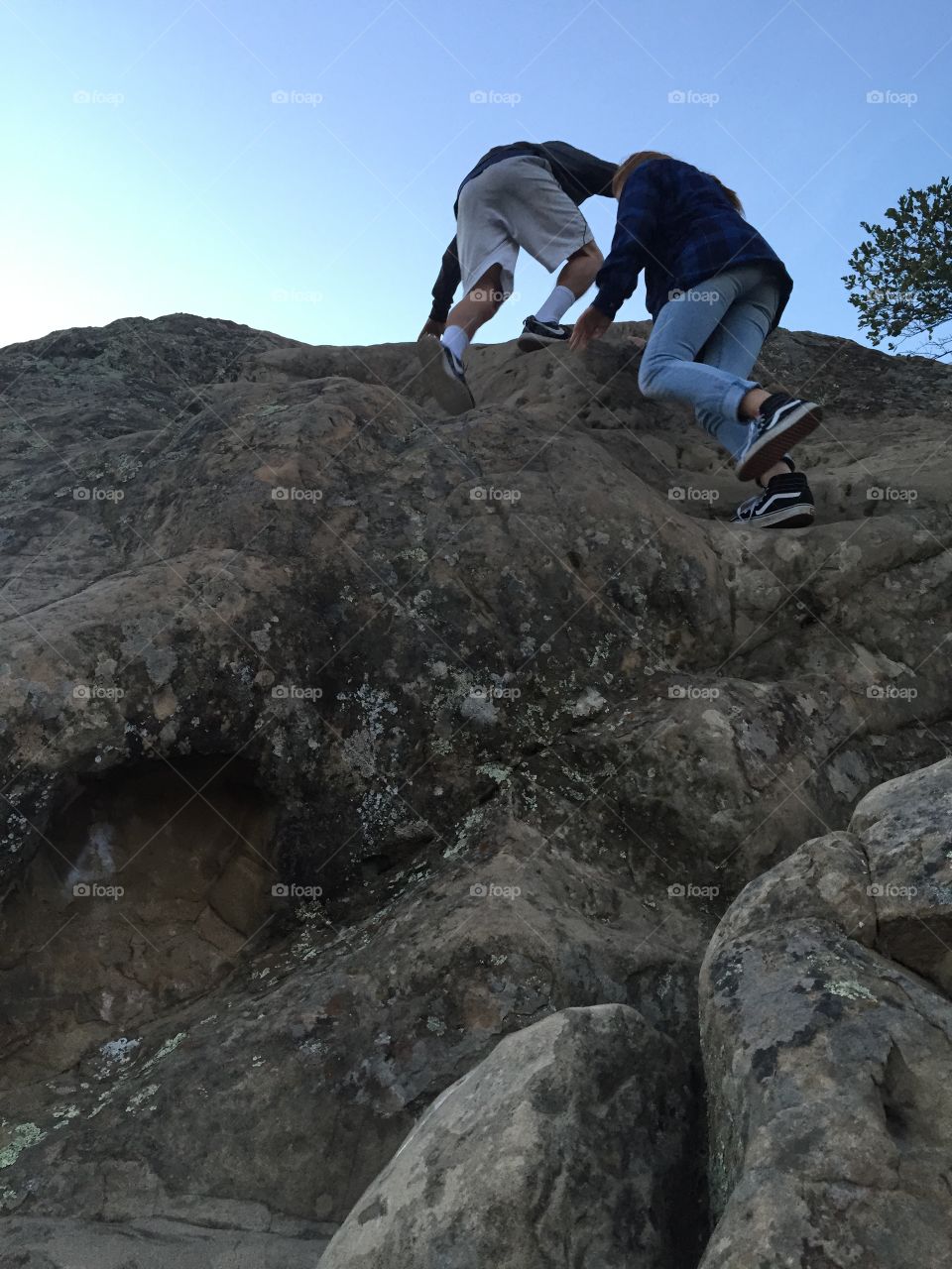 Climbing up the rock