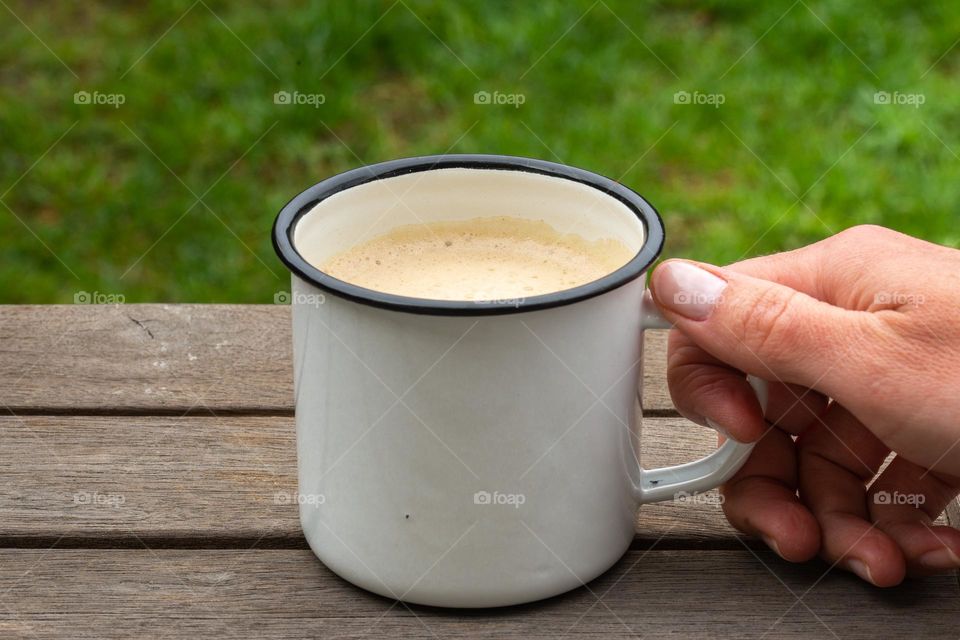 coffee in tin cup