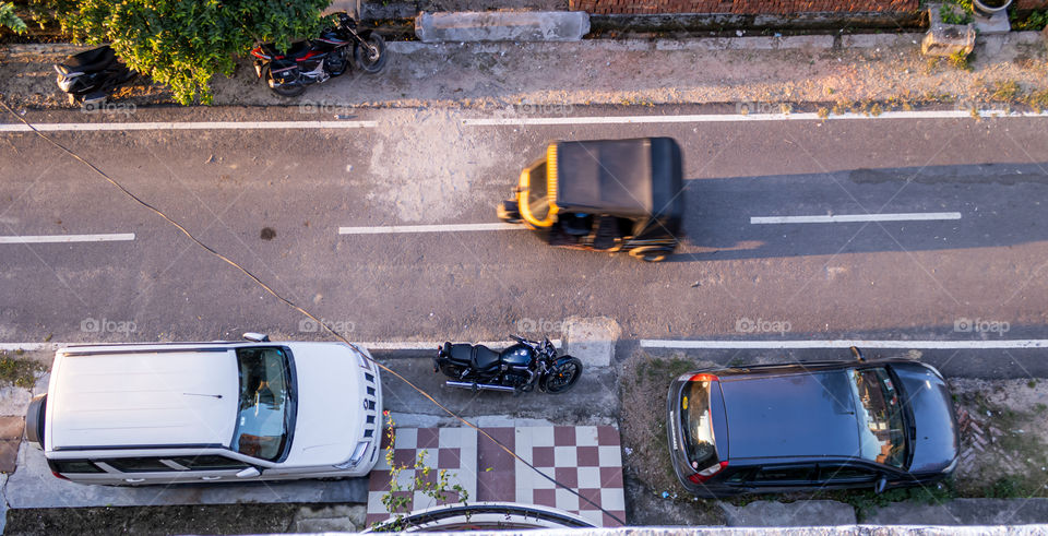 Street view with different kind of vehicles