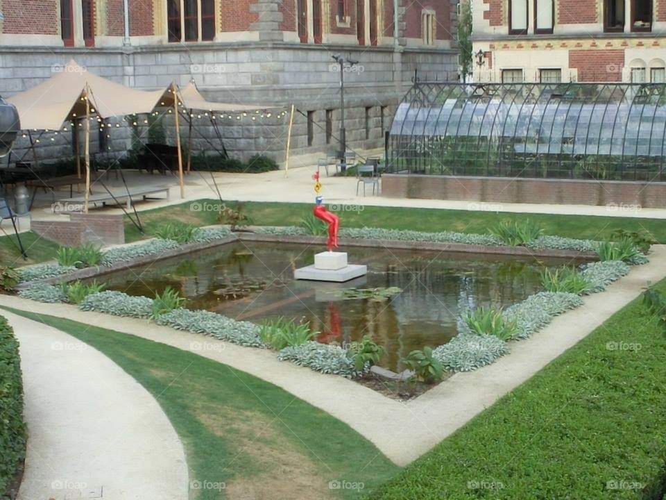 Garden, fountain, water, flower