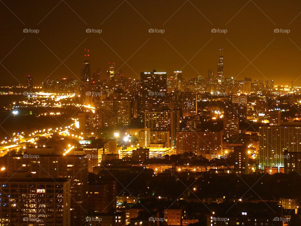 Chicago Dowtown. Chi town never disappoints at night! Such a great looking skyline!