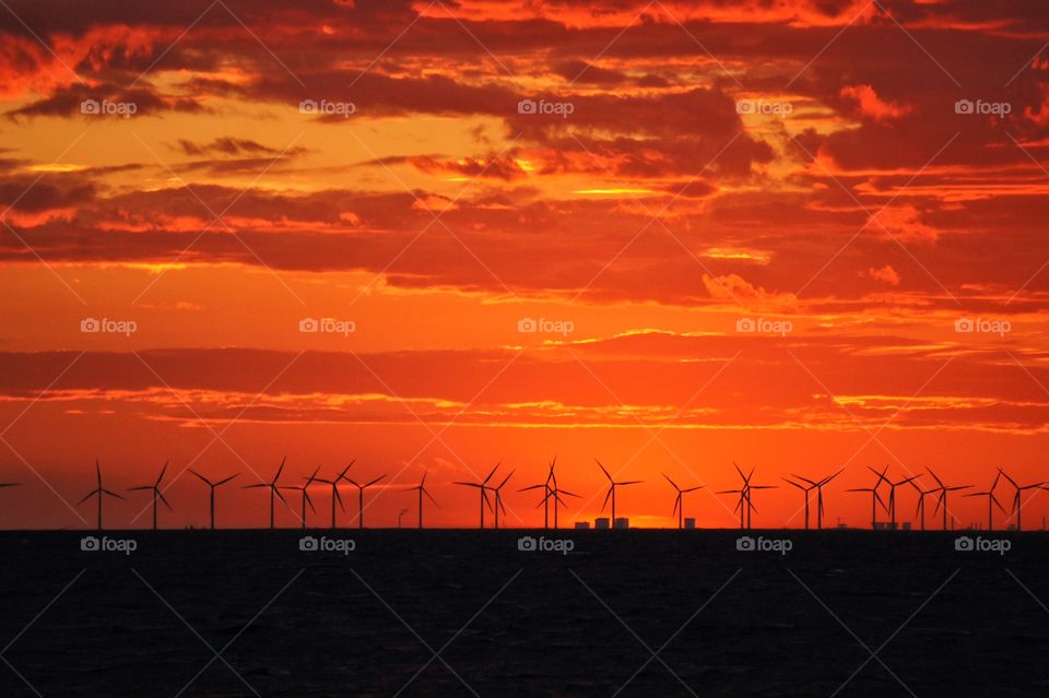 Windmills in sunset