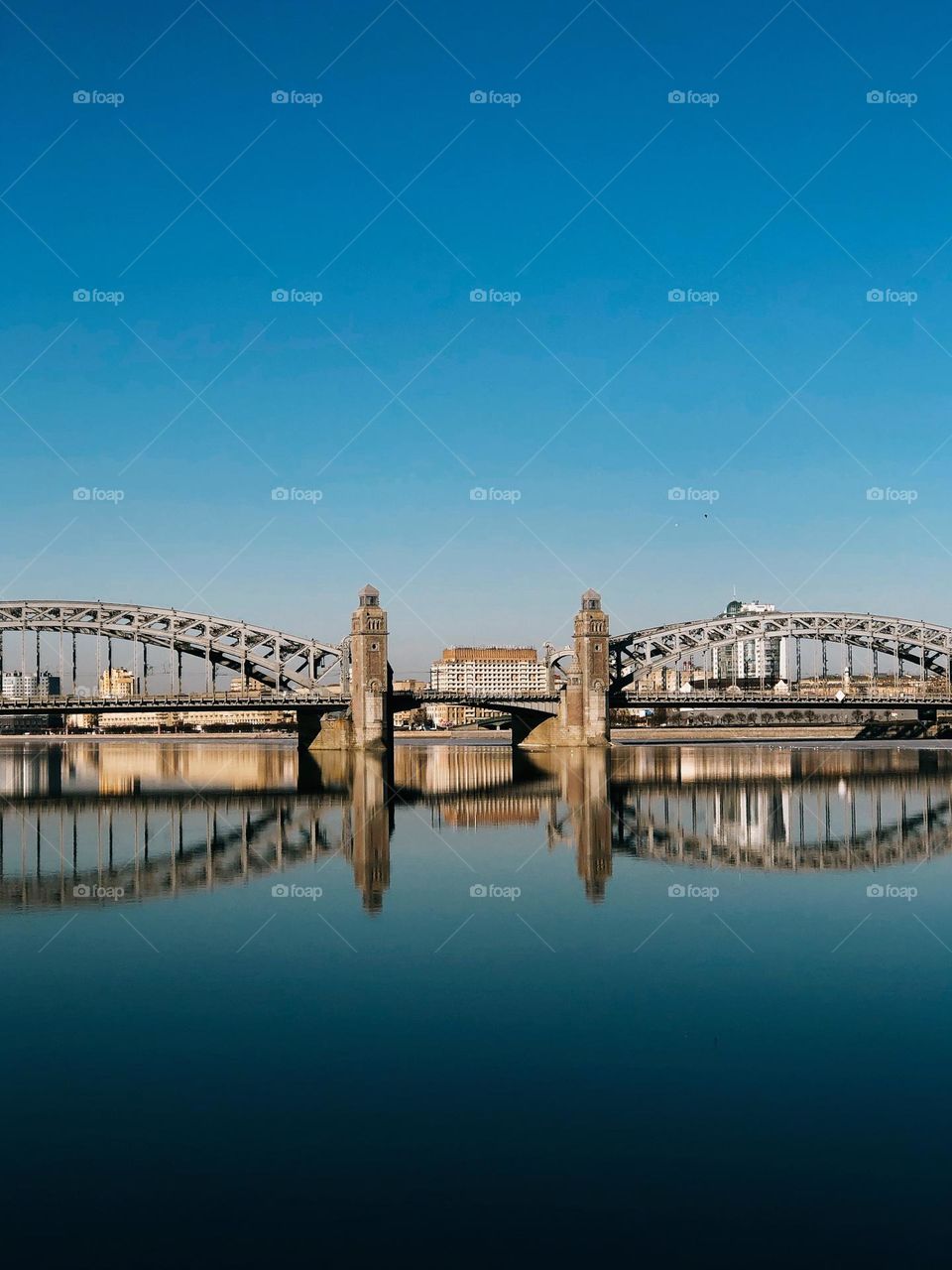 Modern bridge in historical city in sunny day, Petersburg, Russia 