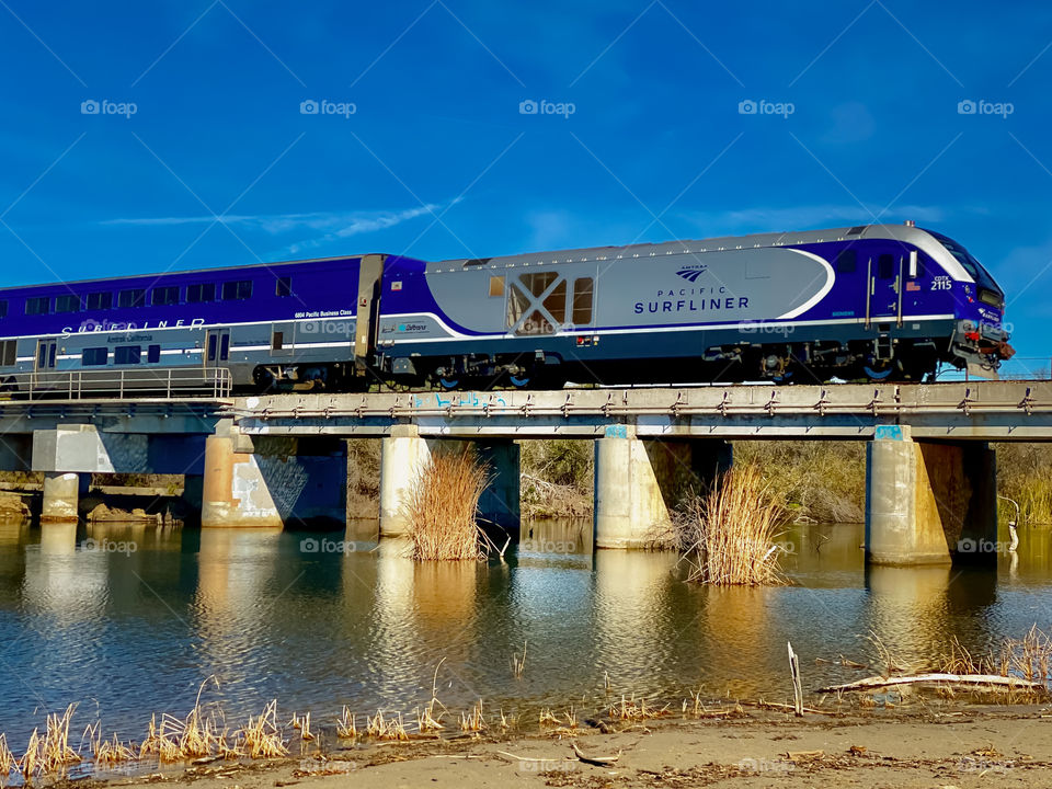 Foap Mission, Editor’s Choice! Pacific Surfliner Train Crossing Famous Worldwide Trestles Surfing Spot Southern California Coast!