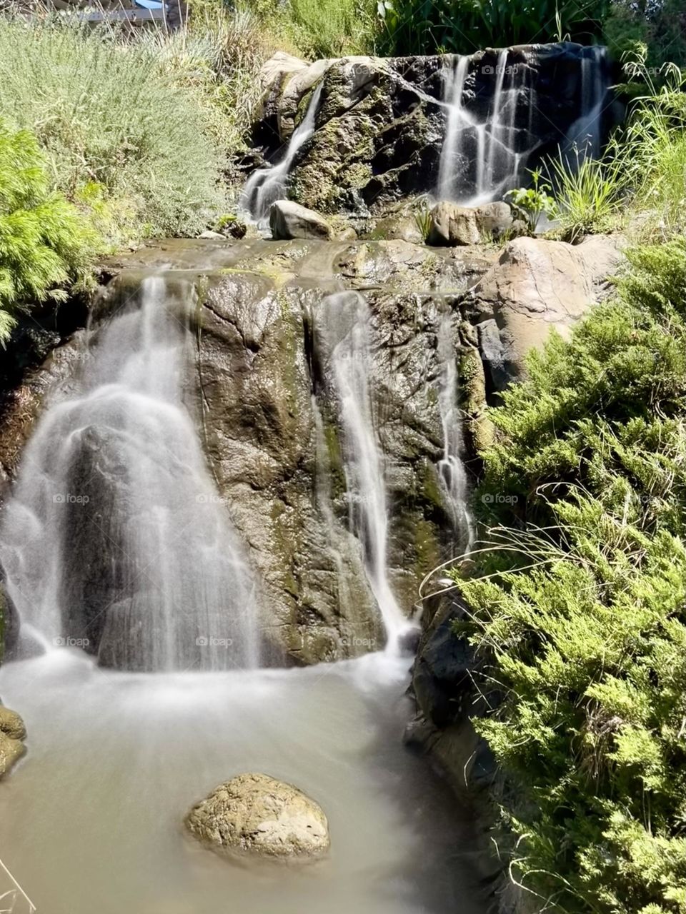 Small waterfall at Fullerton Arboretum. Fullerton, California 