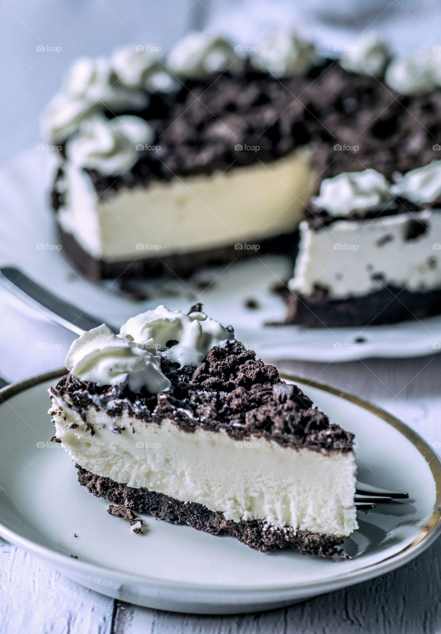 Closeup shot of Oreo cheesecake