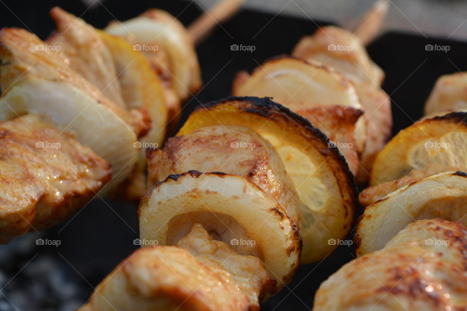 Close-up of chicken kebabs