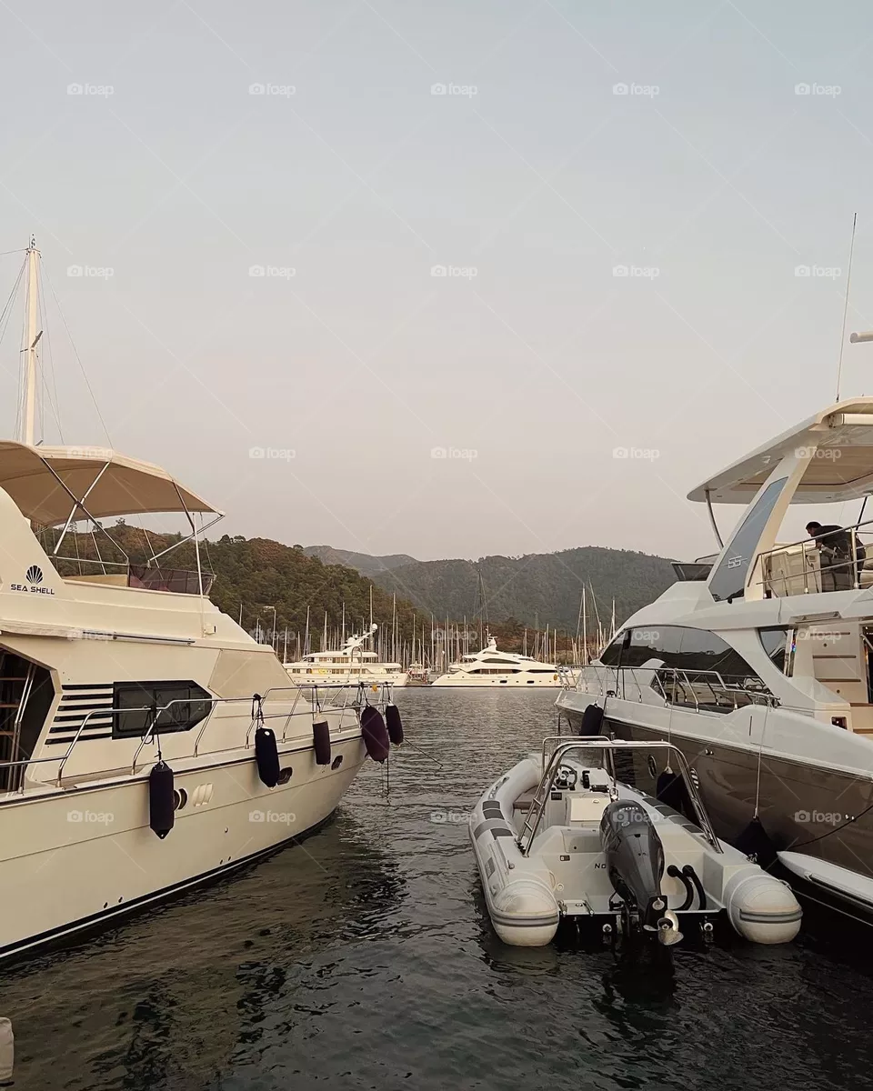 Yacht marina on sunset